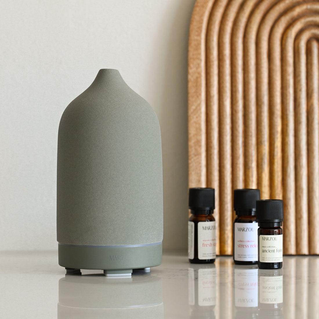 Marzou ceramic aroma diffuser sage grey - in kitchen setting
